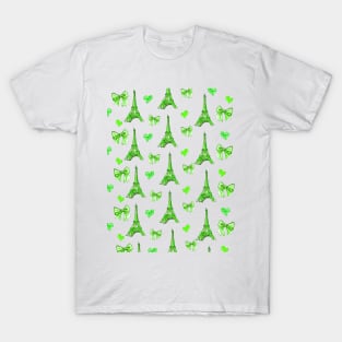 Girly Eiffel Tower Pattern in Watercolours Green T-Shirt